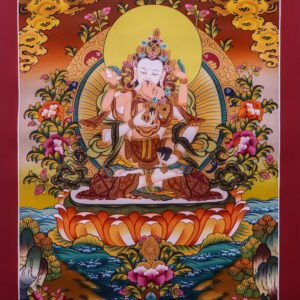 Hand painted Vajrasattva Consort Yab Yum Thangka painting with 24K gold details from Nepal